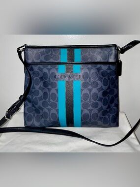 Coach Signature Coated Canvas
Navy Crossbody Small Leather
Strap